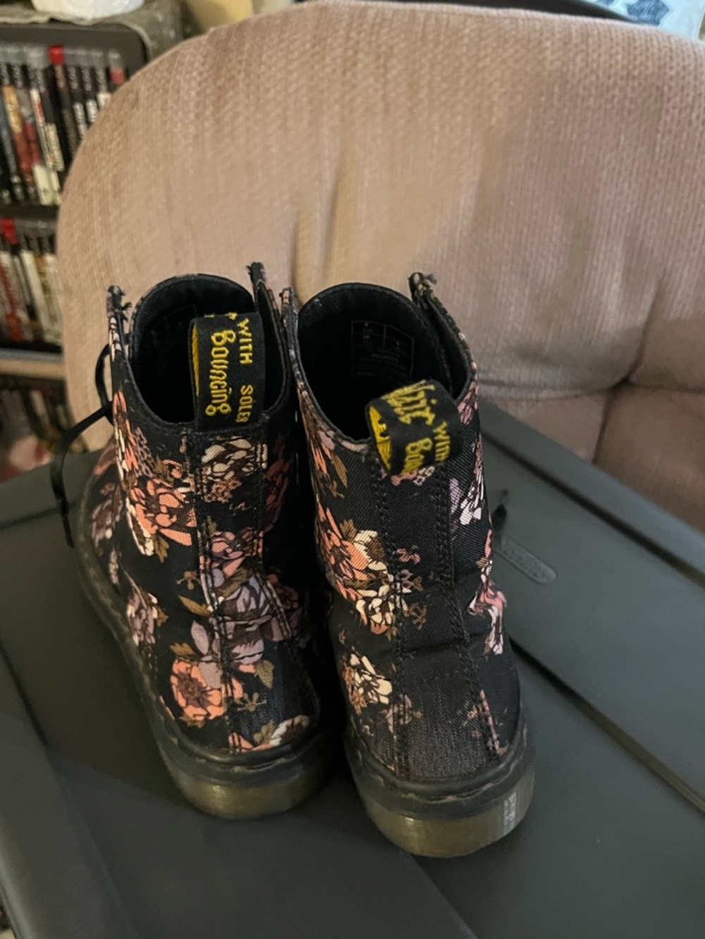 Dr. Martens ~Floral Lace-Up Combat Boots - Black with Pink Floral~ 8 - Picture 4 of 9